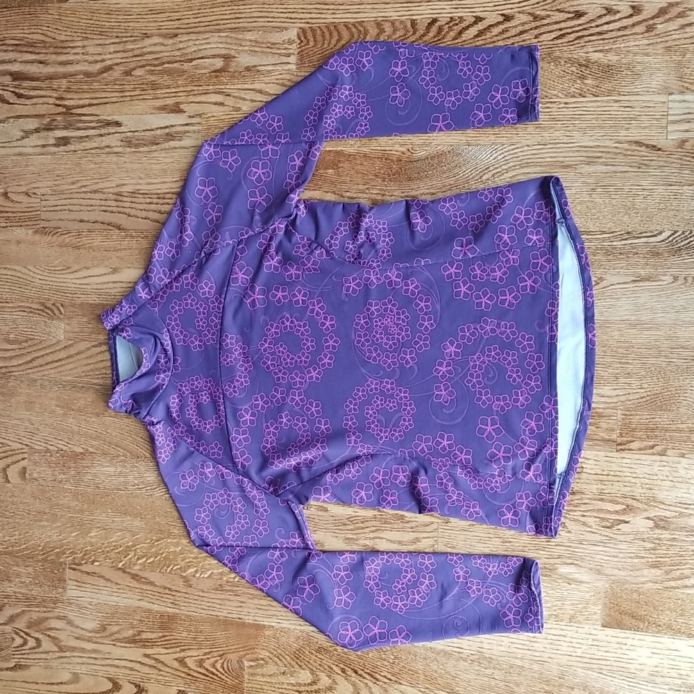 (M) L.L Bean Floral Print Nylon Blend Long Sleeve Mock Neck Top Athleisure Hike